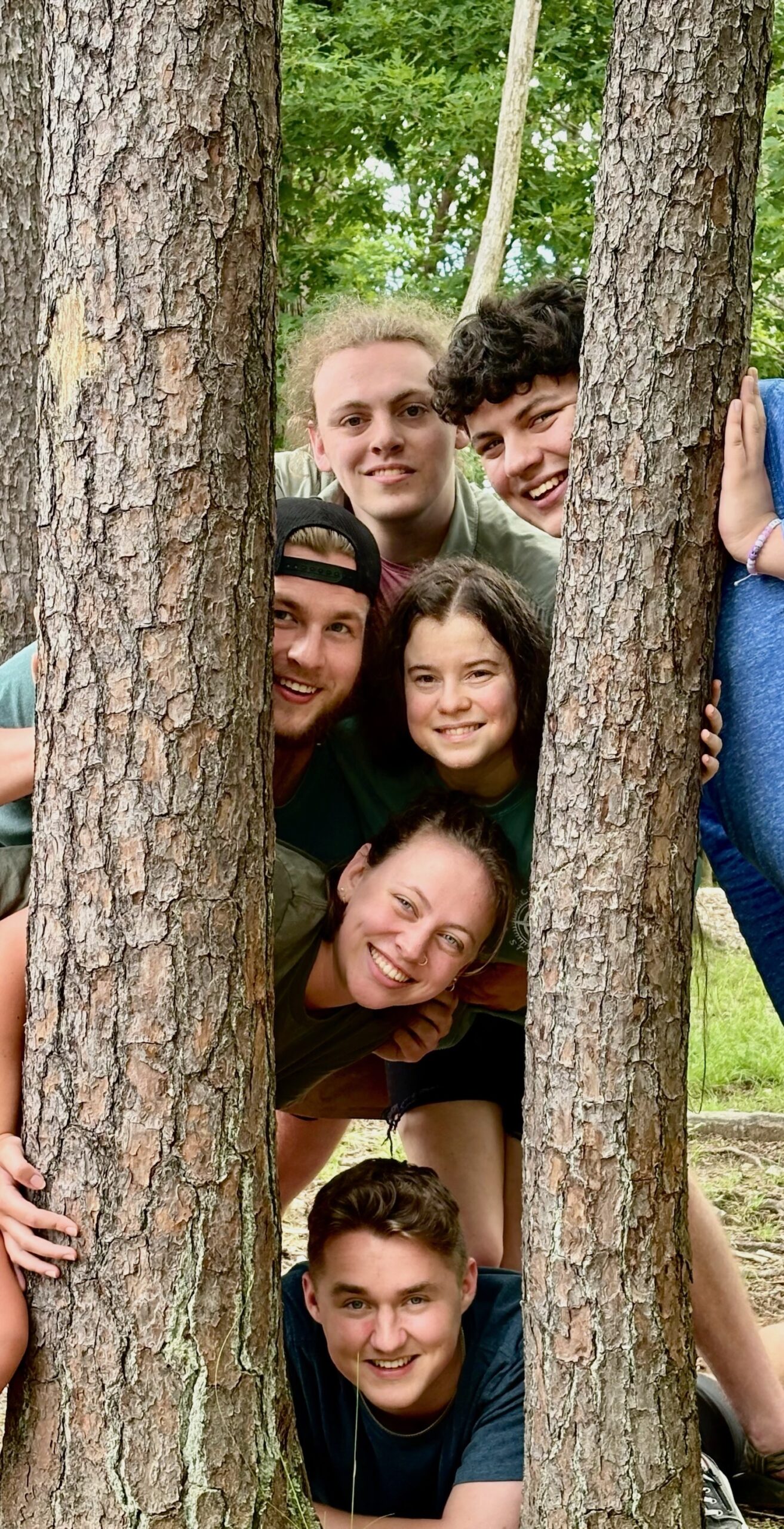 2025 FCF Lara 25 Six heads peek through two trees.